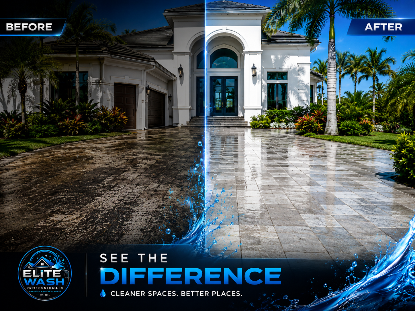 Before and after paver pressure washing in South Miami-Dade