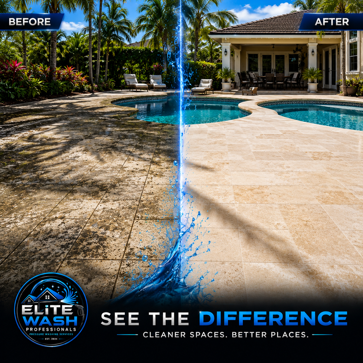 Before and after pool deck cleaning in Homestead FL