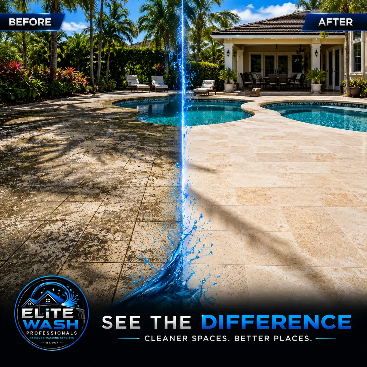 Before and after pool deck cleaning in Homestead FL